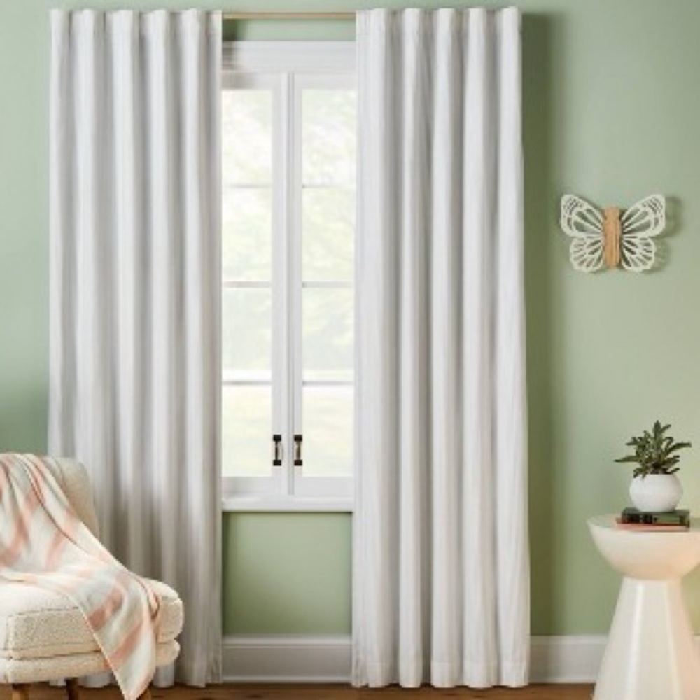 NEW Pillowfort 84” Blackout Irregular Mini Striped Curtain Panel, Beige/White